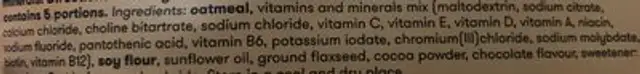 Plenny Shake ingredients label