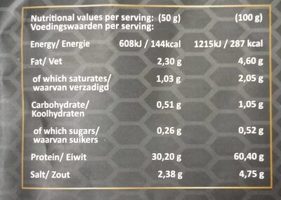 Xavier nutrition facts table