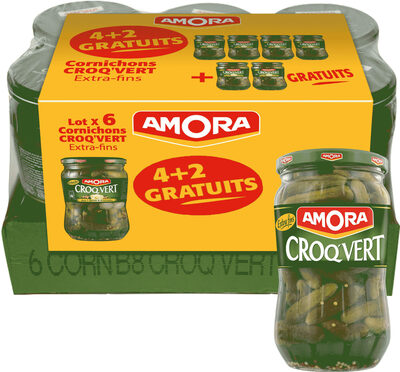 Amora Cornichons Croq'Vert Extra-Fins 380g lot 4+2 gratuits