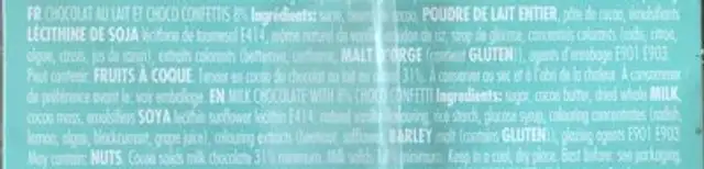 Lettre en chocolat ingredients label