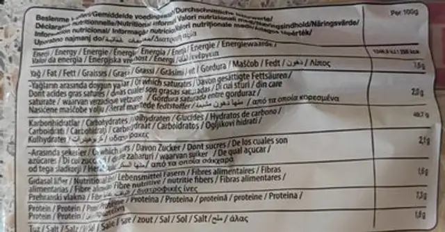Tortillas nutrition facts table