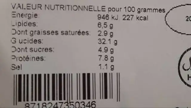 Pizza Turque lahmacun nutrition facts table