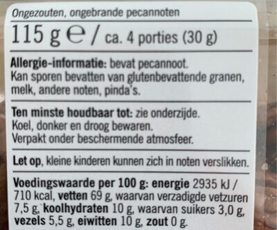 Pecannoten ongezouten nutrition facts table