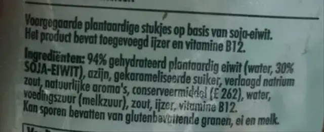 plantaardig kruim gehakt ingredients label