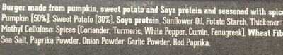 Pumpkin sweat potato burger ingredients label