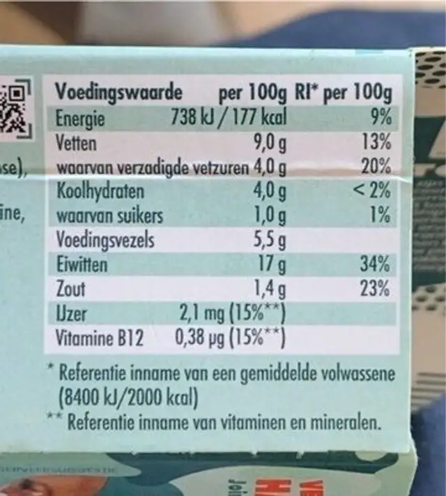 Plantridge Burger nutrition facts table