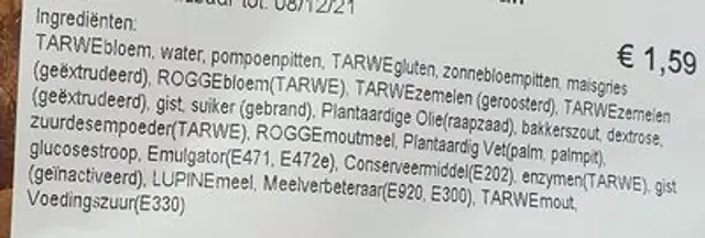 Brabantse Pit half ingredients label