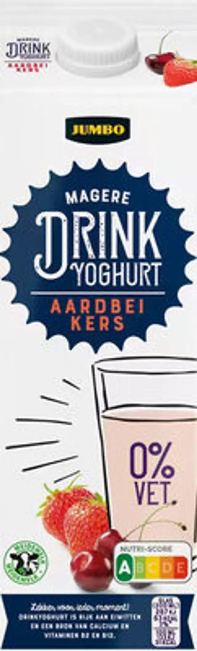 Magere Drinkyoghurt Aardbei/Kers 0% Vet front packaging