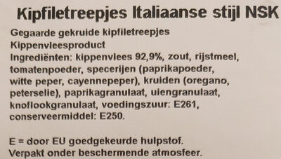 Kipfiletreepjes Italiaanse stijl ingredients label