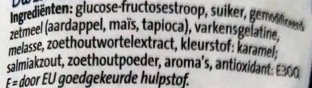 Gesuikerde dropmix ingredients label