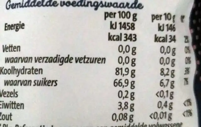Gesuikerde dropmix nutrition facts table