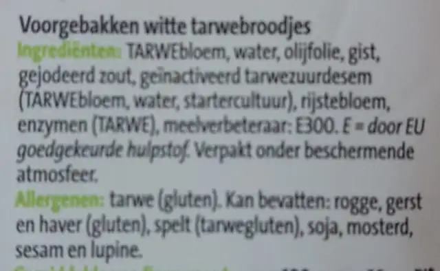 Ciabatta brood ingredients label