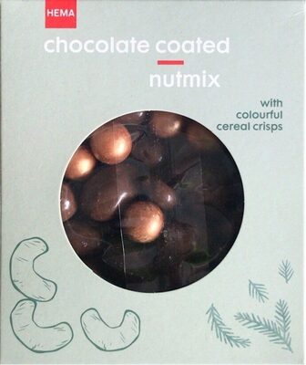 Chocolate coated nutmix front packaging