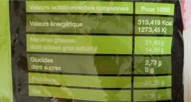 mozzarella 100% nutrition facts table