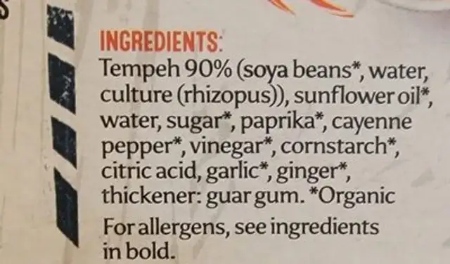 Sweet Chilli Pieces ingredients label
