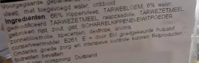 kipschnitzel ingredients label