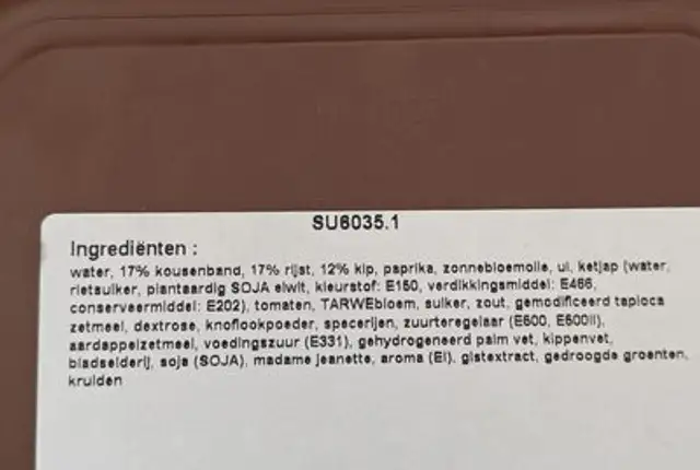 Surinaamse Kipschotel ingredients label
