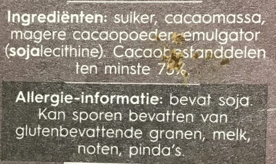 Pure Chocolade 75% ingredients label