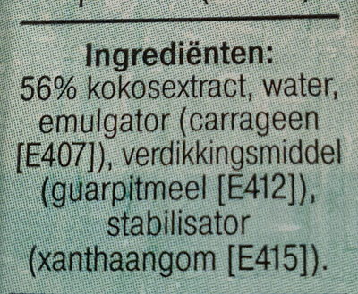 Kokosmelk ingredients label