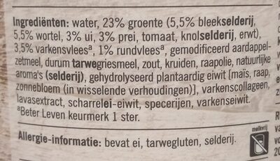 Gevulde Groente Soep ingredients label