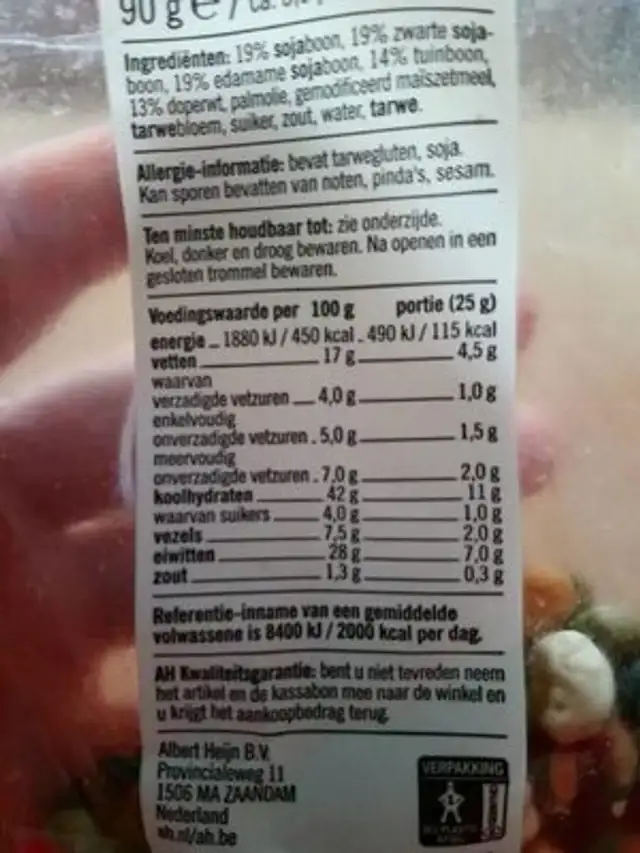 Boontjes mix nutrition facts table