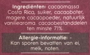 Pure chocolade 71% cacao ingredients label
