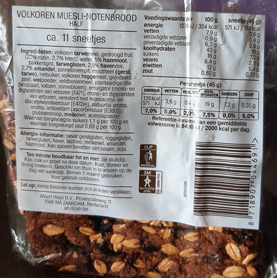 Volkoren muesli-notenbrood front packaging
