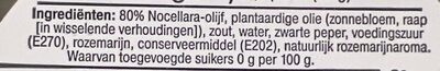 Nocellara Olijven Rozemarijn-Peper ingredients label