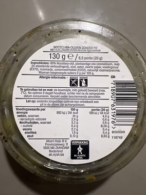 Nocellara Olijven Rozemarijn-Peper nutrition facts table