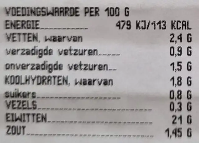 Kipfilet minder vet nutrition facts table