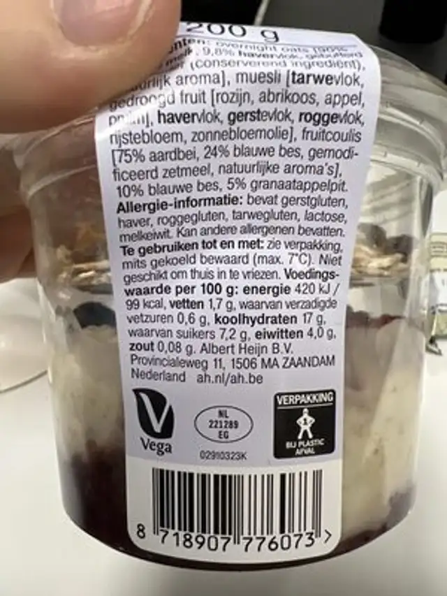 Oats blueberry nutrition facts table