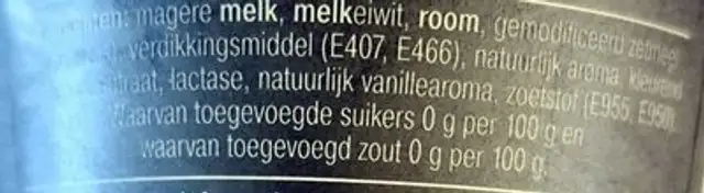 Proteïne pudding vanille ingredients label