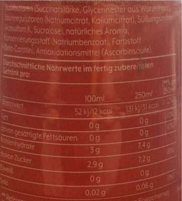 Mirinda Appelsin Konsentrat, 440 ml nutrition facts table
