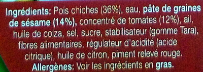 Houmous Végan à la Tomate ingredients label