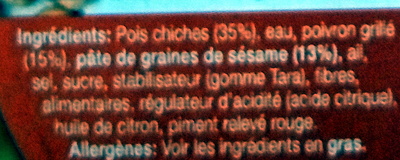 Houmous Végan aux Poivrons grillés ingredients label