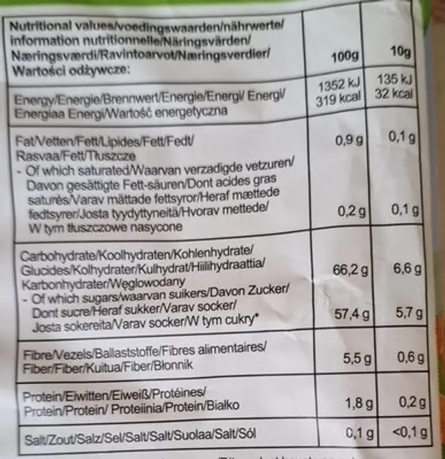 Fruit funk nutrition facts table