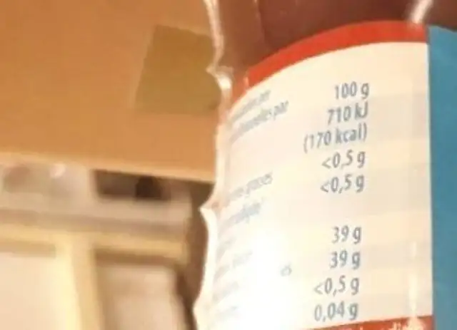Confiture fraise nutrition facts table