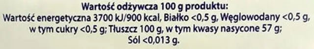 Planta nutrition facts table