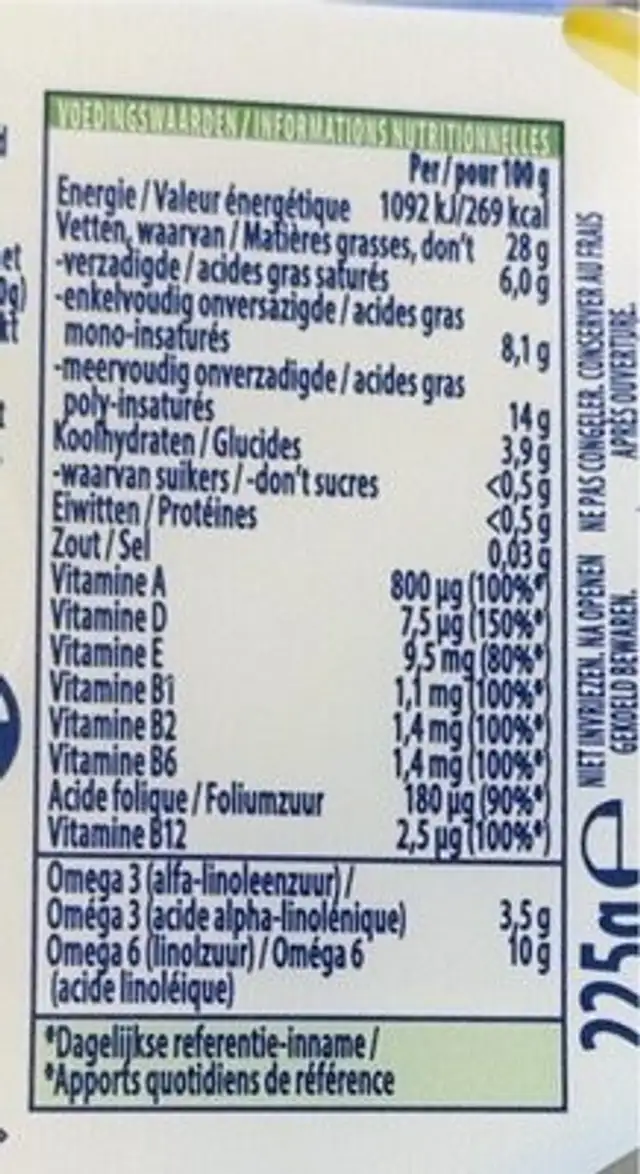 Light margarine omega 3 nutrition facts table