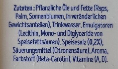 Margarine ingredients label