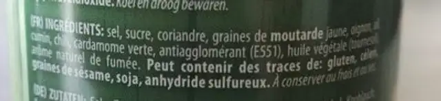 Chicken ingredients label