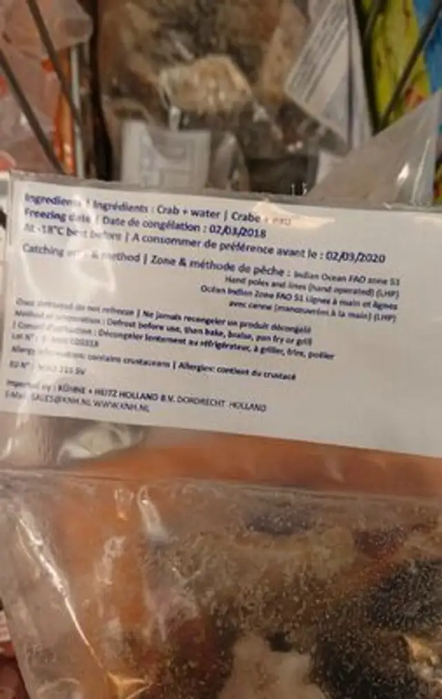 Crabes de Madagascar ingredients label