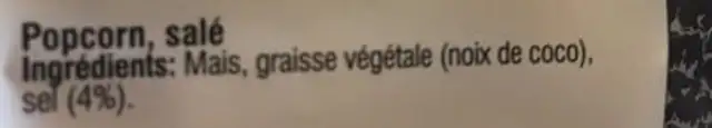 Popcorn Zout ingredients label
