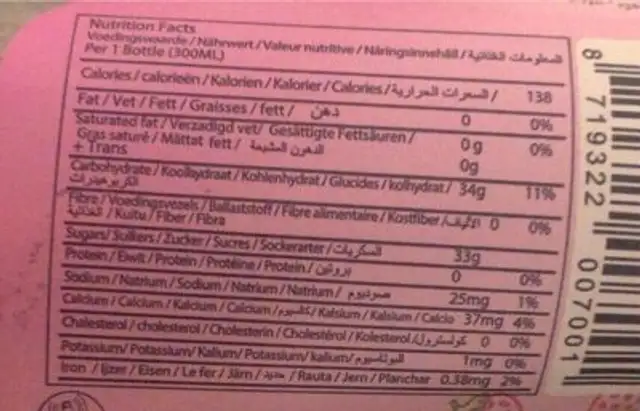Strawberry basil seed drink nutrition facts table