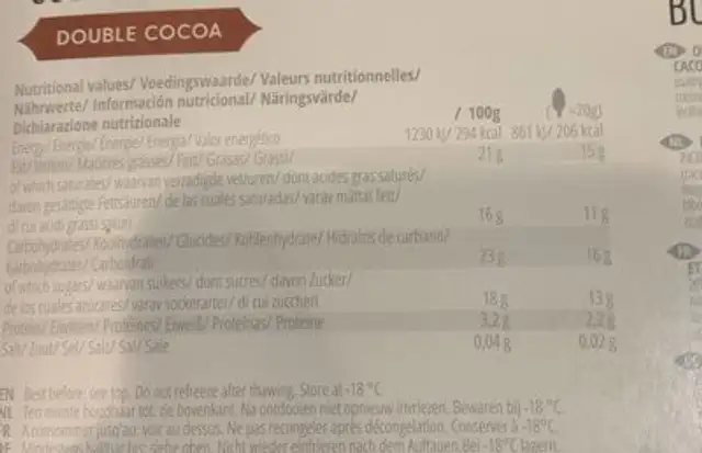 Coco frostick nutrition facts table