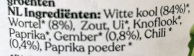 Kimchi ingredients label