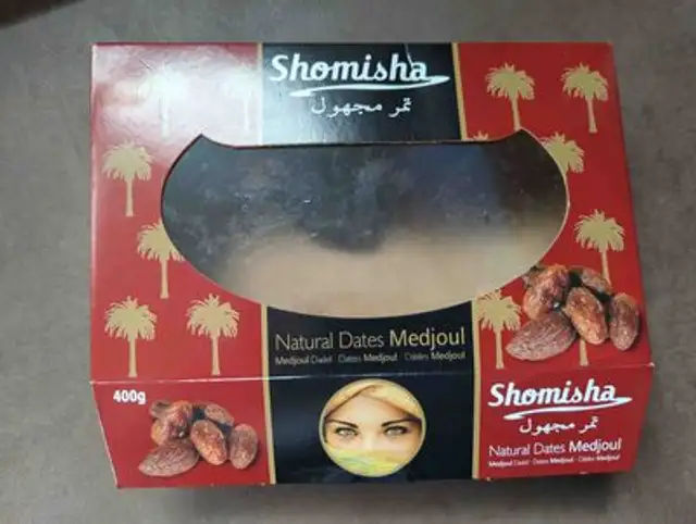 Shomisha medjoul Dates front packaging