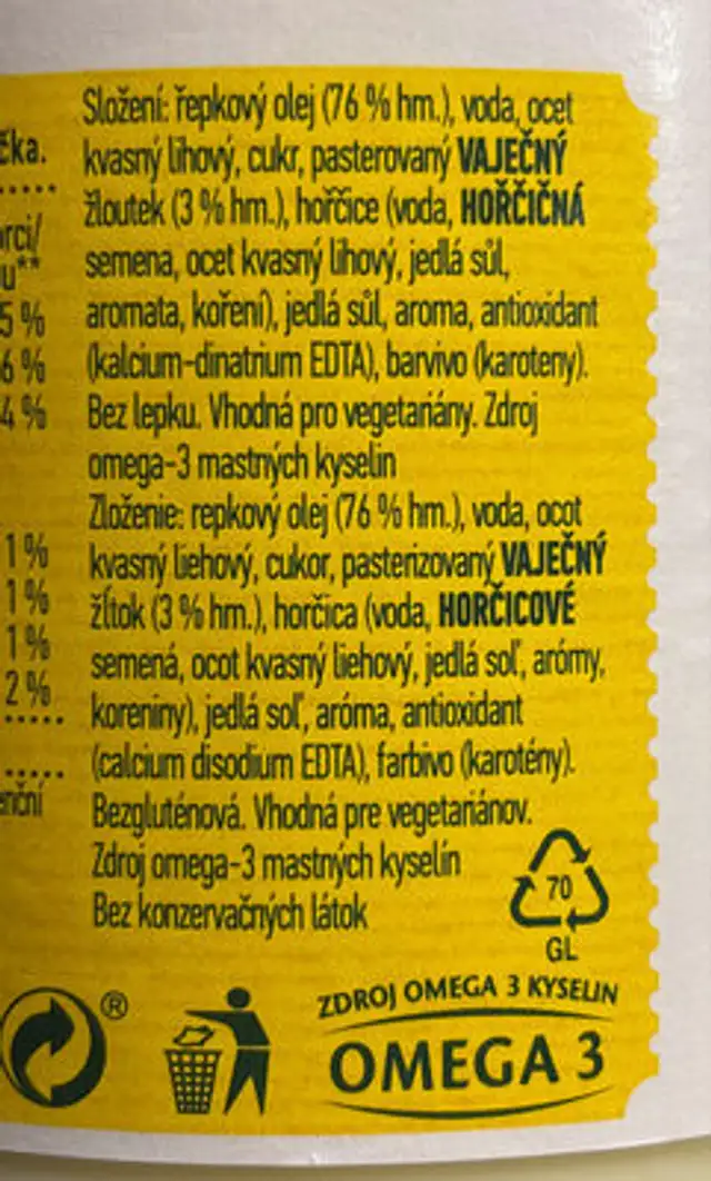 Majonezas ingredients label