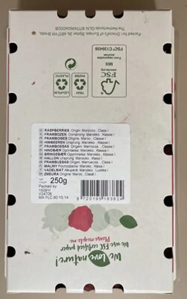 Driscoll‘s Raspberries nutrition facts table