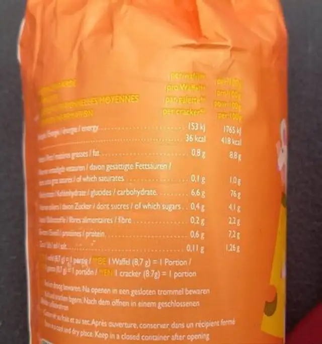 Rice Crackers Cheese nutrition facts table